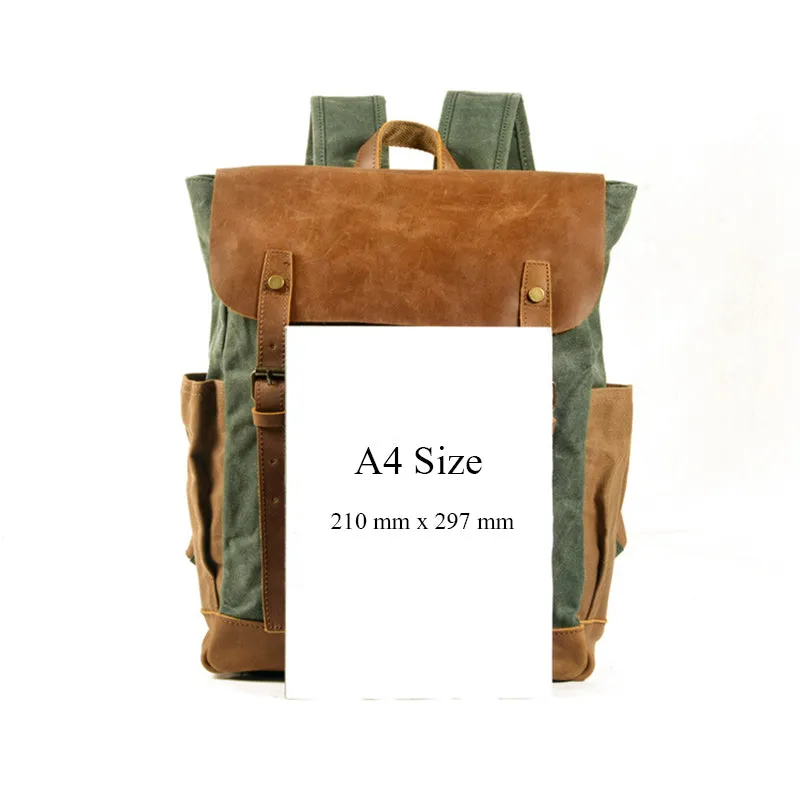 Handmade Waxed Canvas Laptop Backpack, Canvas Travel Backpack Unisex School Backpack