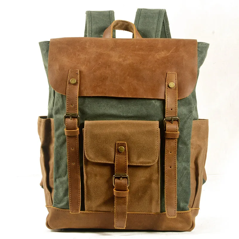 Handmade Waxed Canvas Laptop Backpack, Canvas Travel Backpack Unisex School Backpack