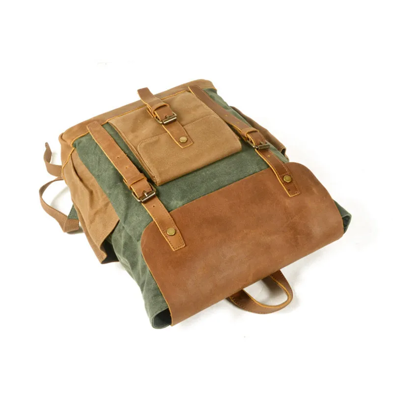 Handmade Waxed Canvas Laptop Backpack, Canvas Travel Backpack Unisex School Backpack