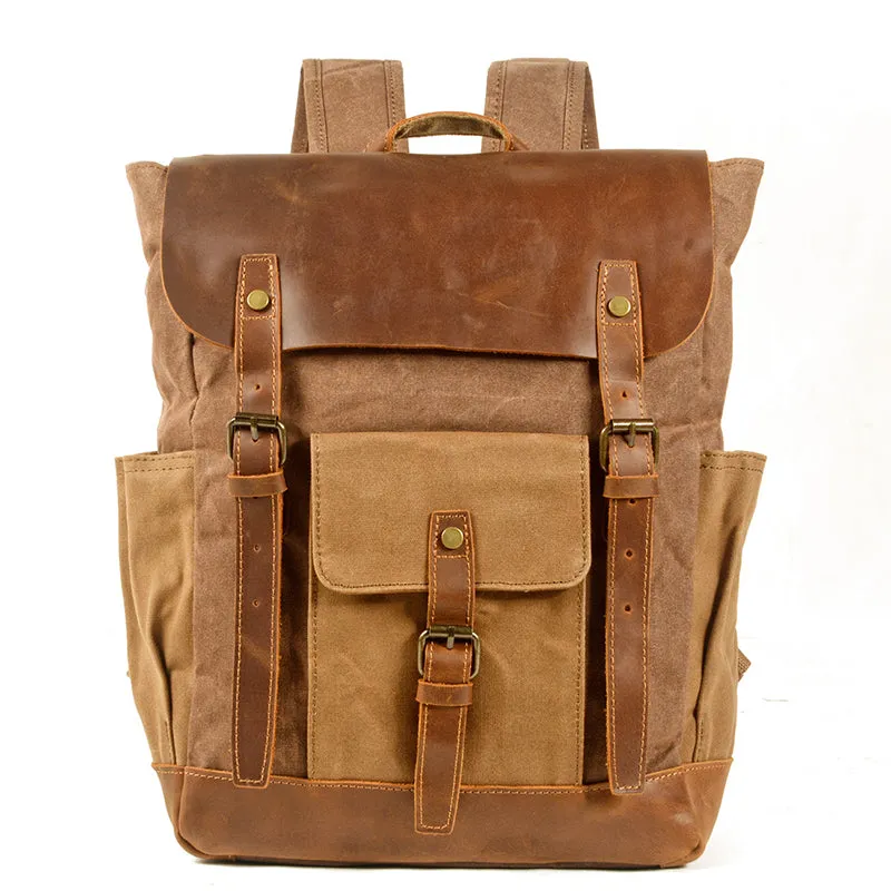 Handmade Waxed Canvas Laptop Backpack, Canvas Travel Backpack Unisex School Backpack