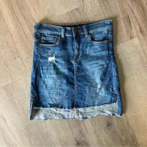 Harper A-Line Denim Skirt Blue High Low Frayed Hem Distressed S EUC