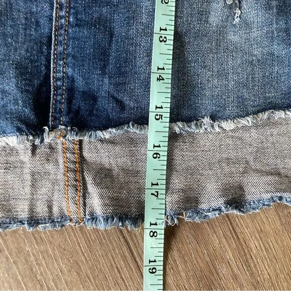 Harper A-Line Denim Skirt Blue High Low Frayed Hem Distressed S EUC