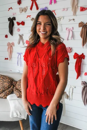 Heart To Heart Side Bow Sweater • Red