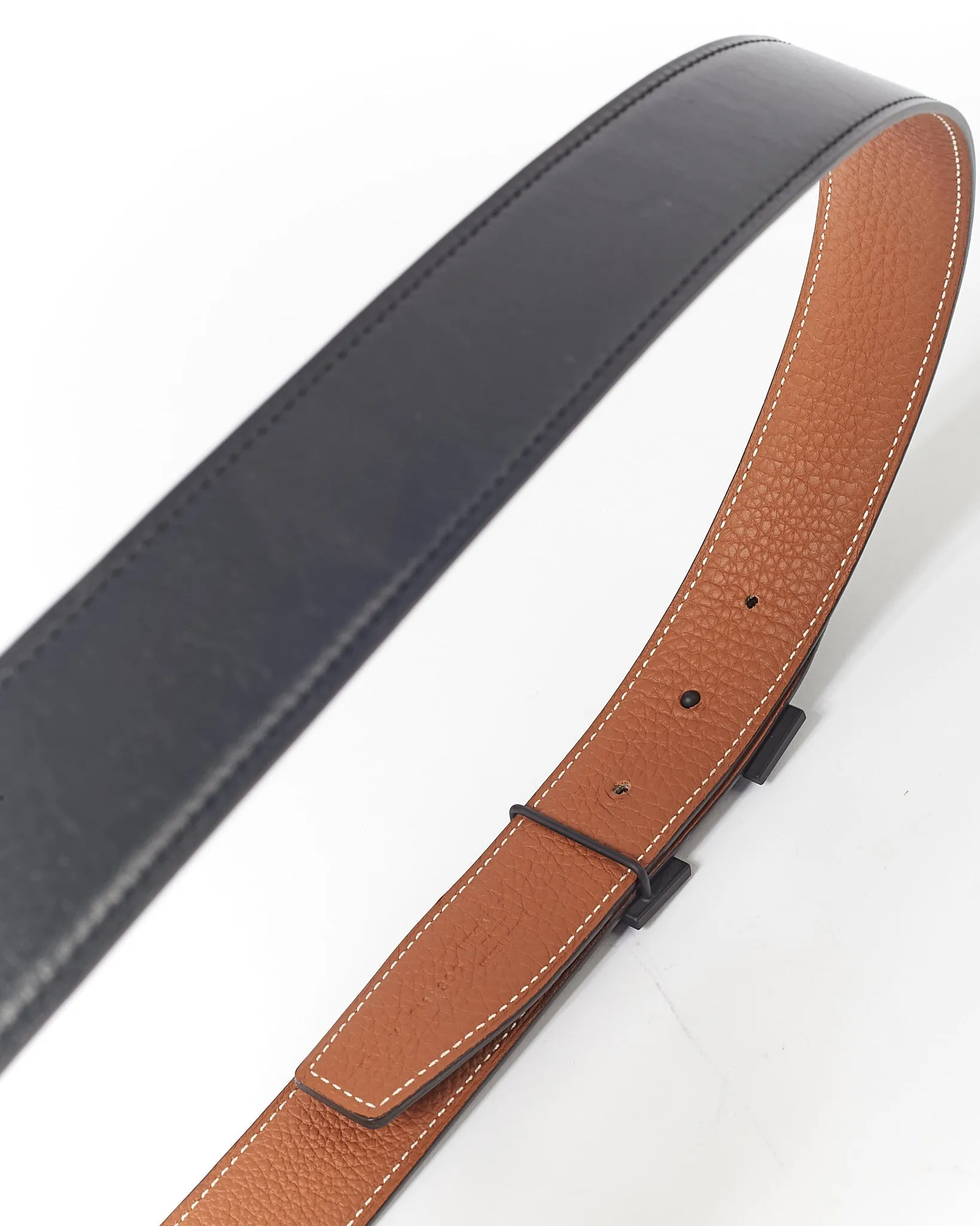 Hermes All Black Matte Reversible Clemence Leather Belt - 95