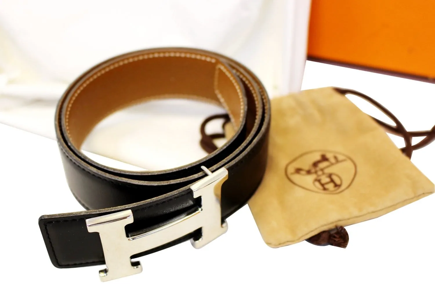HERMES Belt Constance Buckle H Reversible Black Brown 60cm