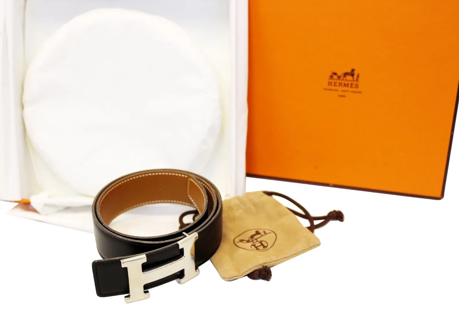 HERMES Belt Constance Buckle H Reversible Black Brown 60cm