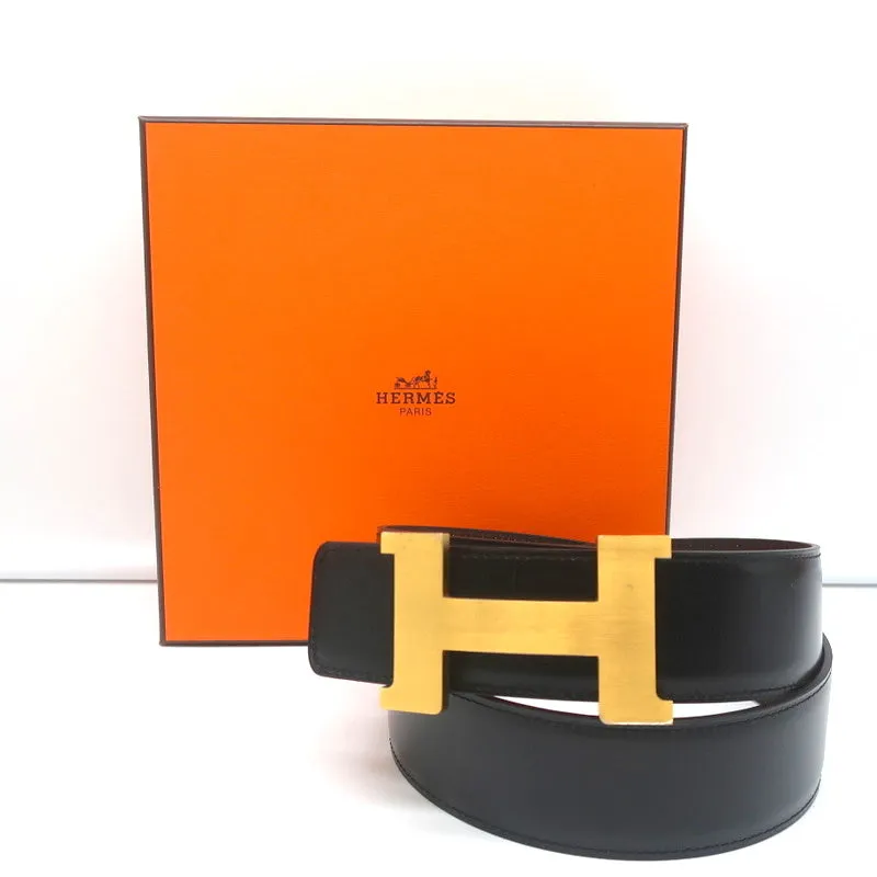 Hermes Constance 42mm Reversible Leather Belt Black/Chocolate Brown Size 85 NEW