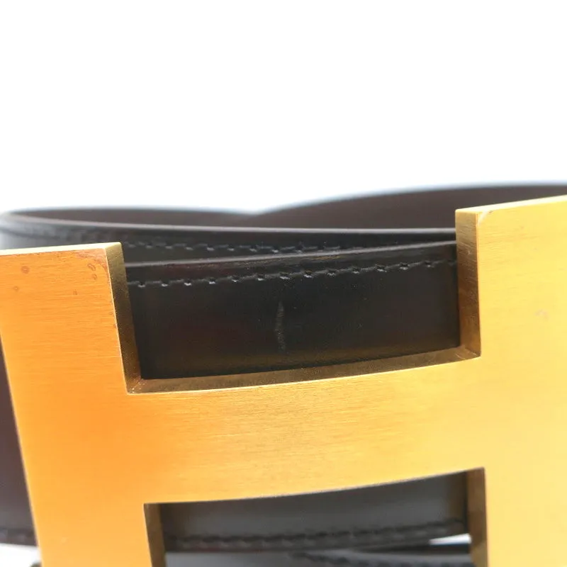 Hermes Constance 42mm Reversible Leather Belt Black/Chocolate Brown Size 85 NEW