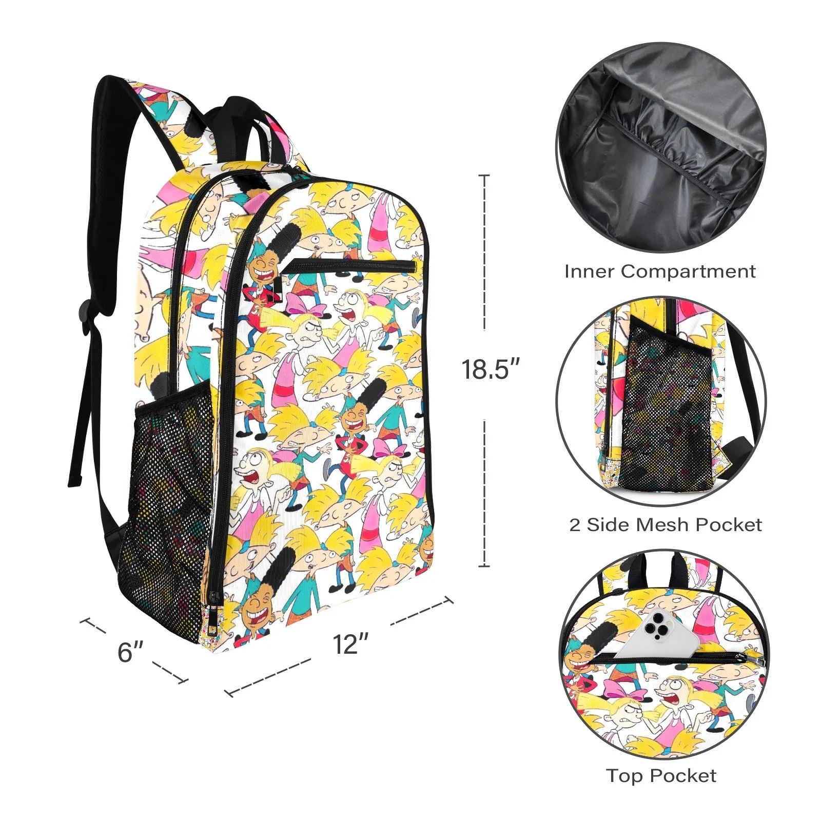 Hey Arnold! White Pattern All Over Print Leisure Sports Backpack
