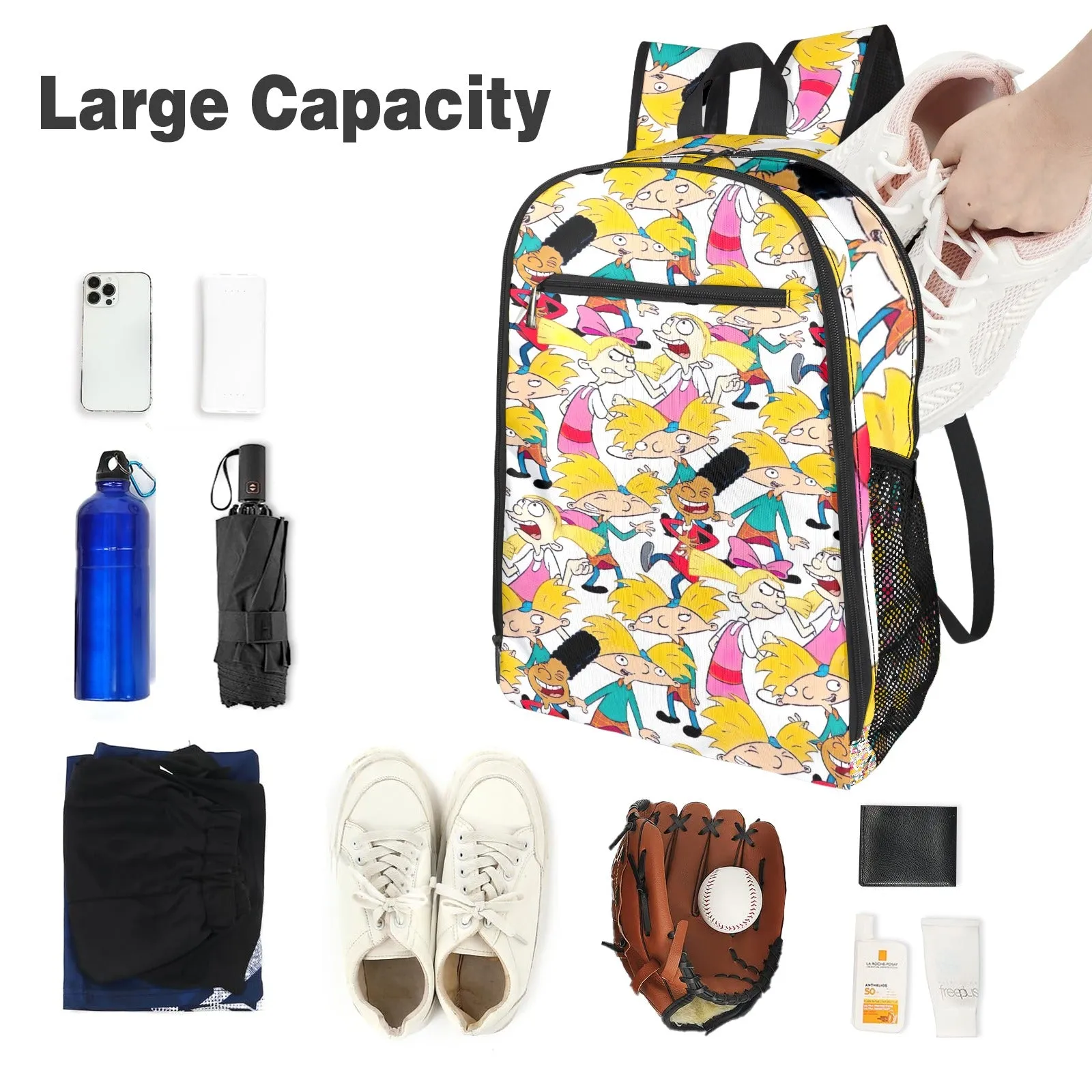 Hey Arnold! White Pattern All Over Print Leisure Sports Backpack