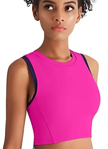 High Neck Sports Bra for Women Longline Full Coverage Sports Bras for Yoga Gym Medium Impact Padded Workout Crop Tops