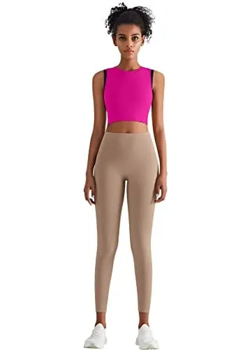 High Neck Sports Bra for Women Longline Full Coverage Sports Bras for Yoga Gym Medium Impact Padded Workout Crop Tops