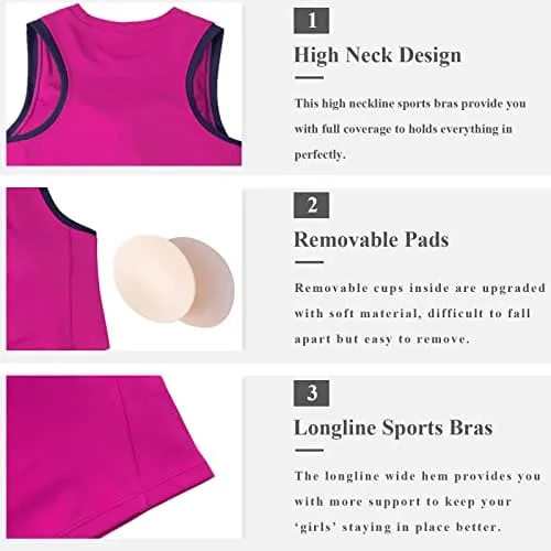 High Neck Sports Bra for Women Longline Full Coverage Sports Bras for Yoga Gym Medium Impact Padded Workout Crop Tops