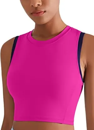 High Neck Sports Bra for Women Longline Full Coverage Sports Bras for Yoga Gym Medium Impact Padded Workout Crop Tops