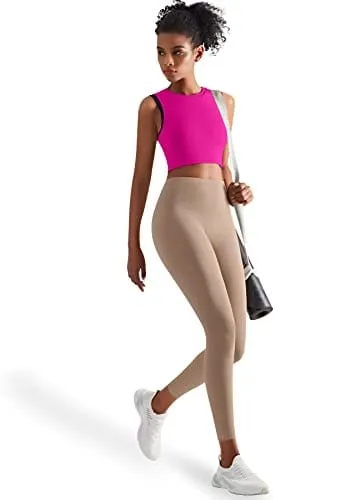High Neck Sports Bra for Women Longline Full Coverage Sports Bras for Yoga Gym Medium Impact Padded Workout Crop Tops