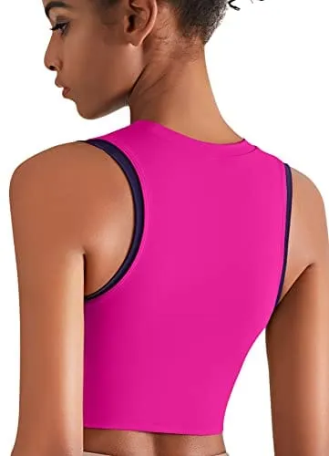 High Neck Sports Bra for Women Longline Full Coverage Sports Bras for Yoga Gym Medium Impact Padded Workout Crop Tops