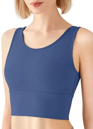 High Neck Sports Bra for Women Longline Low Back Sports Bras Medium Impact Padded Workout Crop Tops for Yoga Gym
