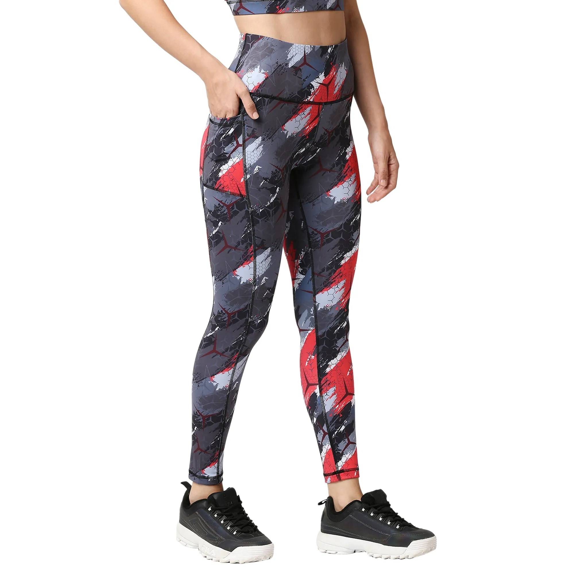High Waist Ankle Length Sports Leggings With Pockets