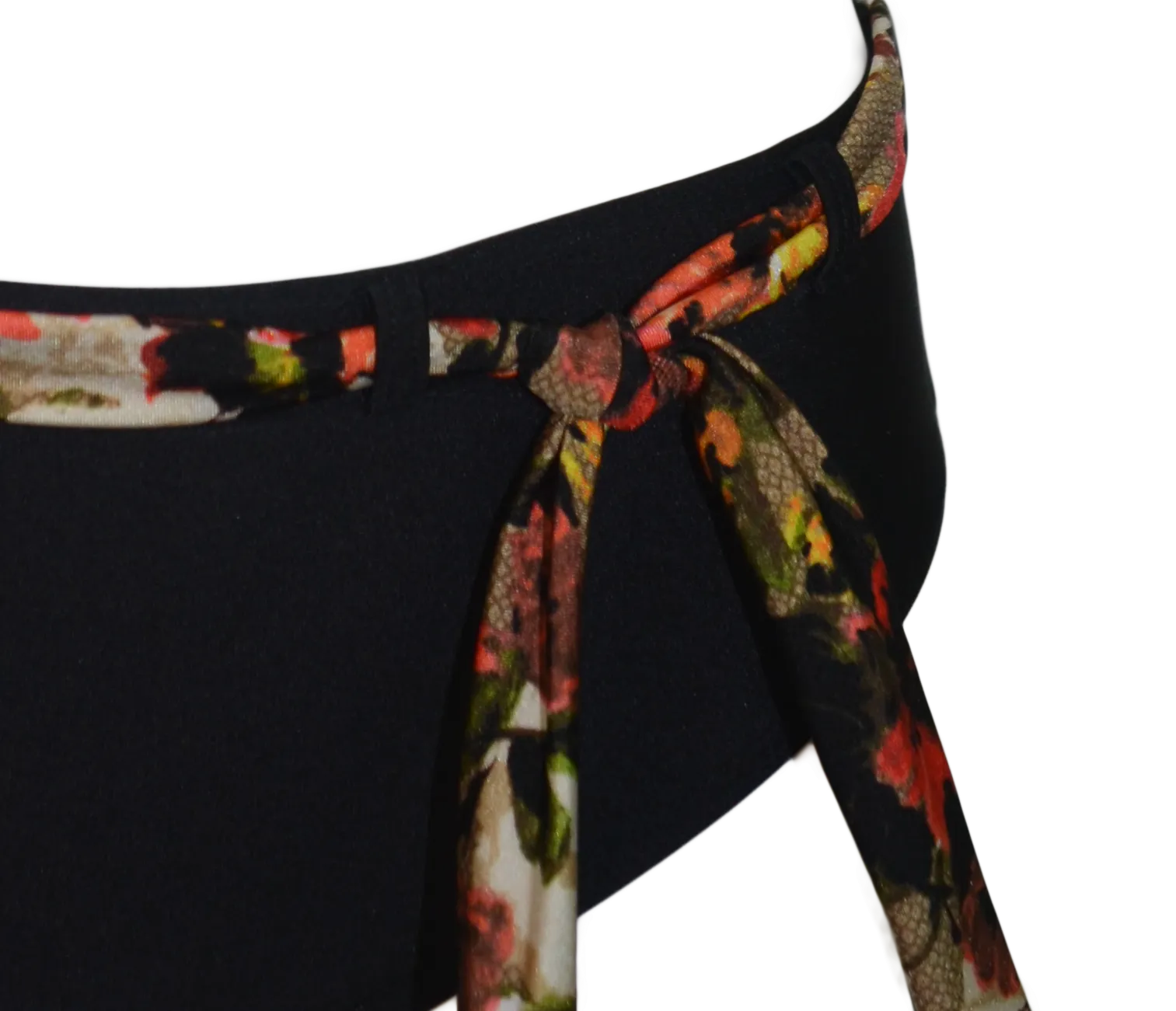 High waist black bikini bottom with Forest Flower belt