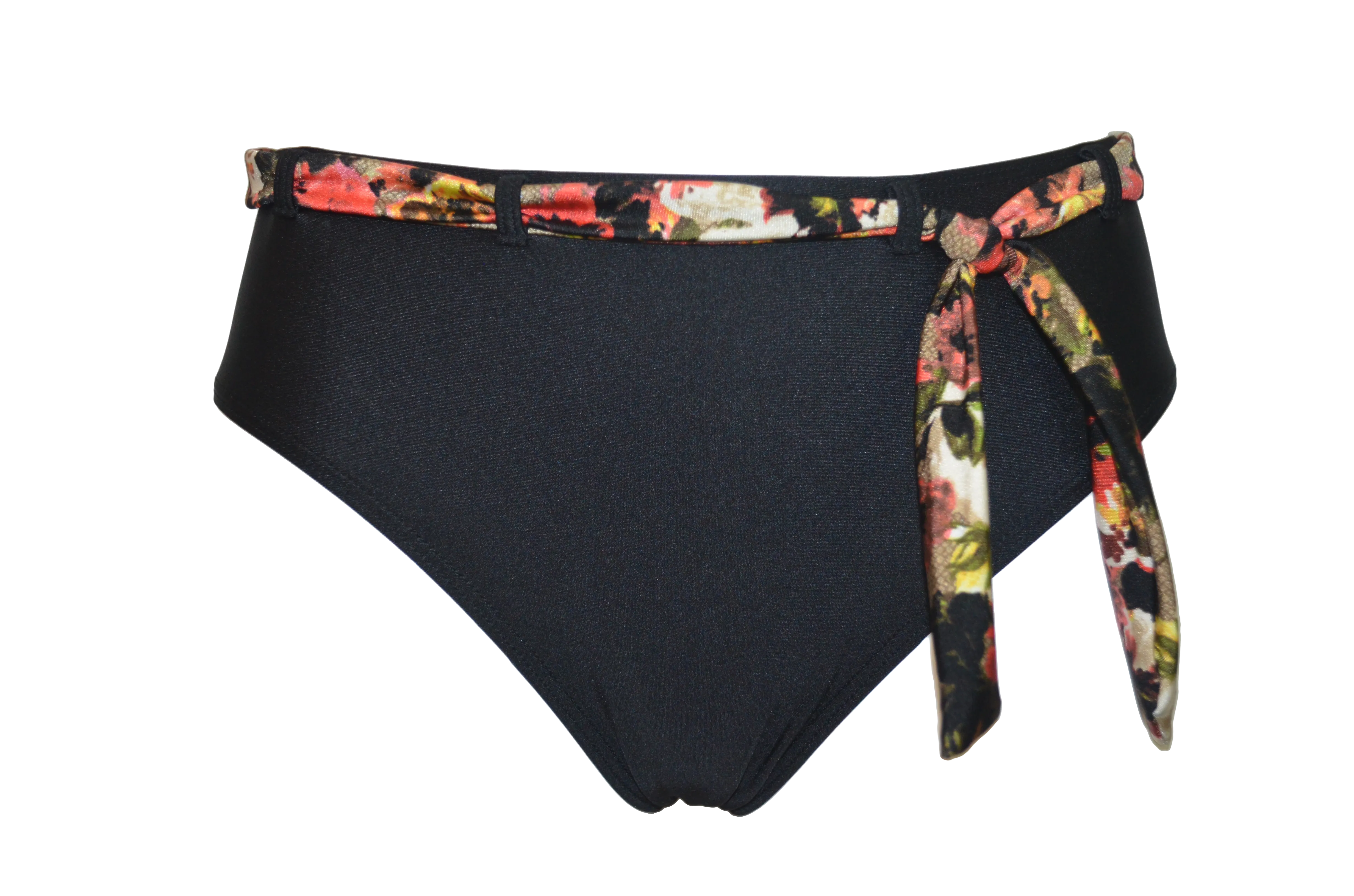 High waist black bikini bottom with Forest Flower belt