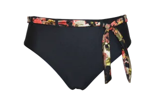 High waist black bikini bottom with Forest Flower belt