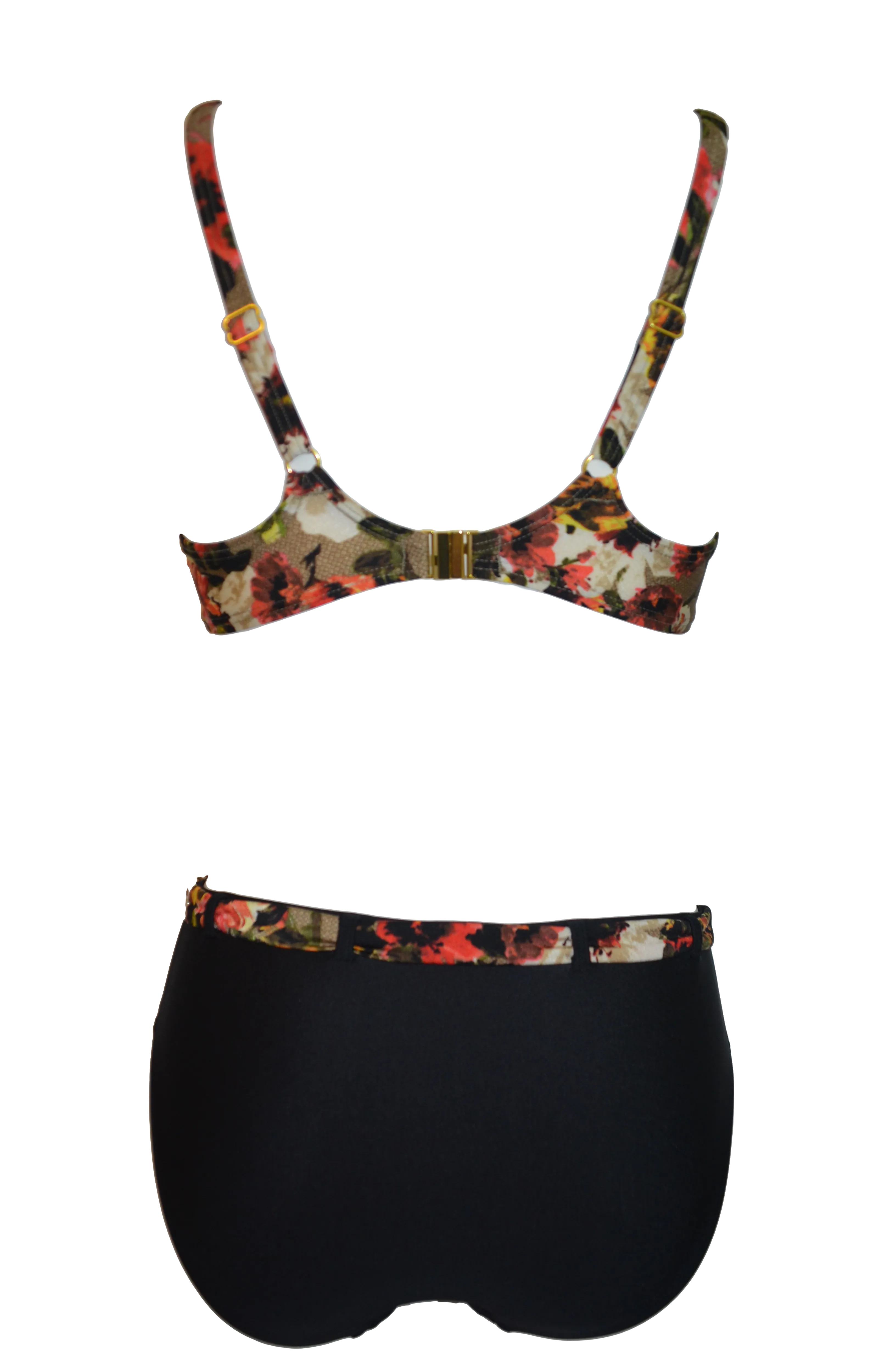 High waist black bikini bottom with Forest Flower belt