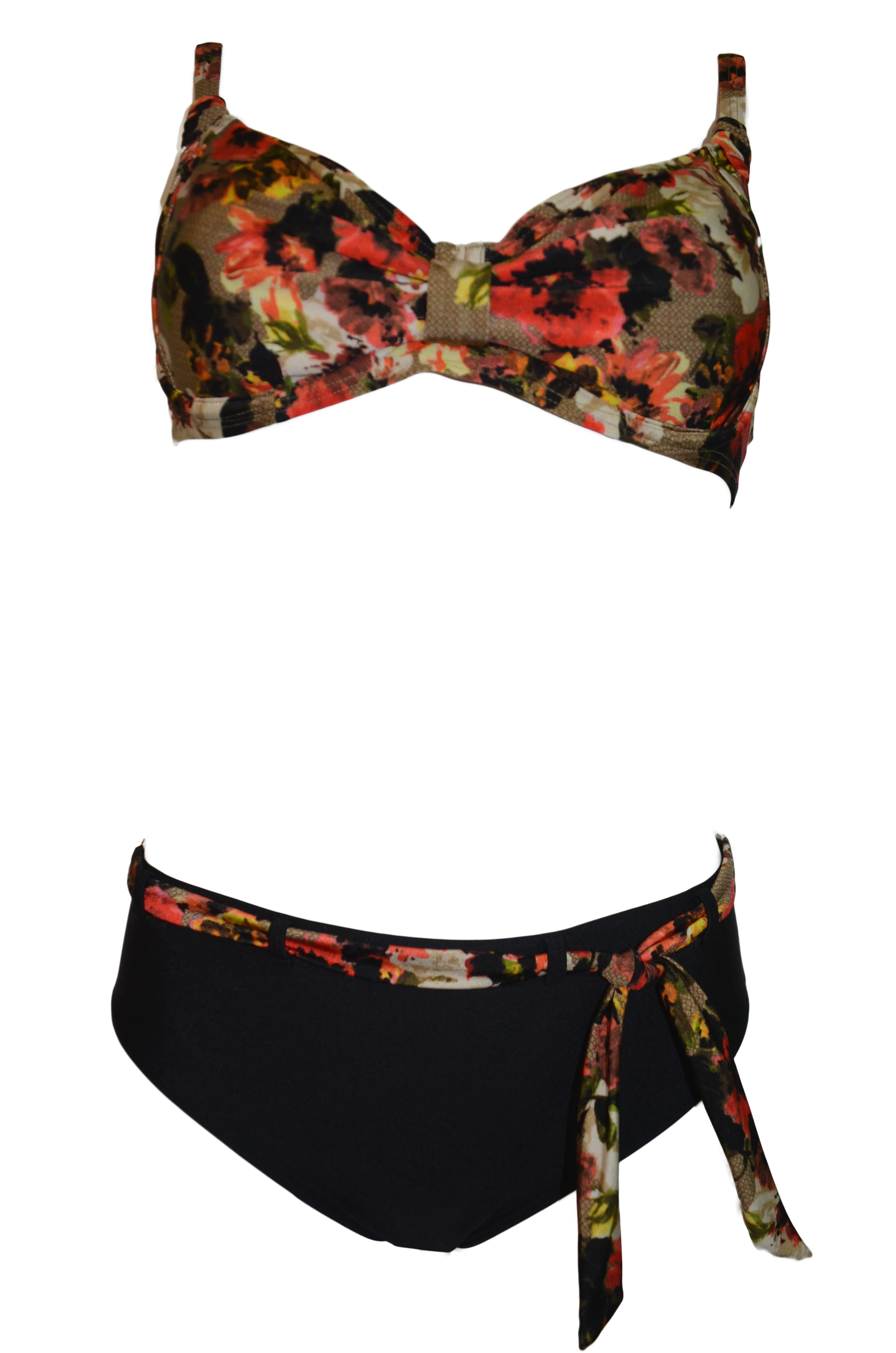 High waist black bikini bottom with Forest Flower belt