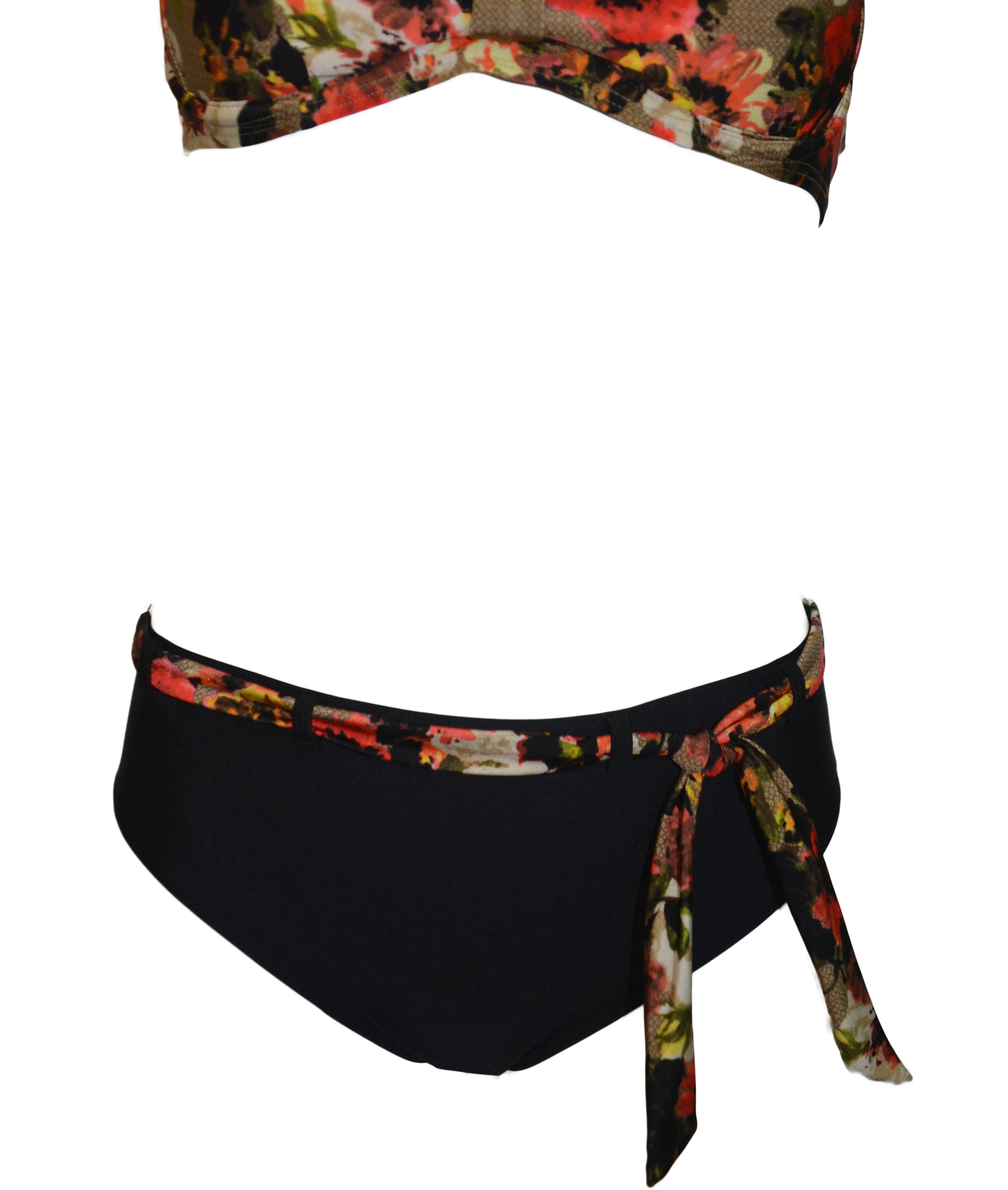High waist black bikini bottom with Forest Flower belt