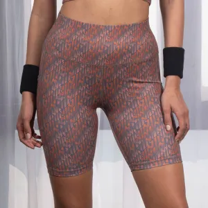 High Waist Knee Length Printed Sports Shorts With Pocket