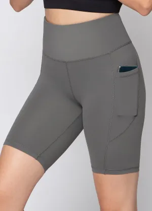 High Waisted Bike Shorts with Phone Pockets - Grey