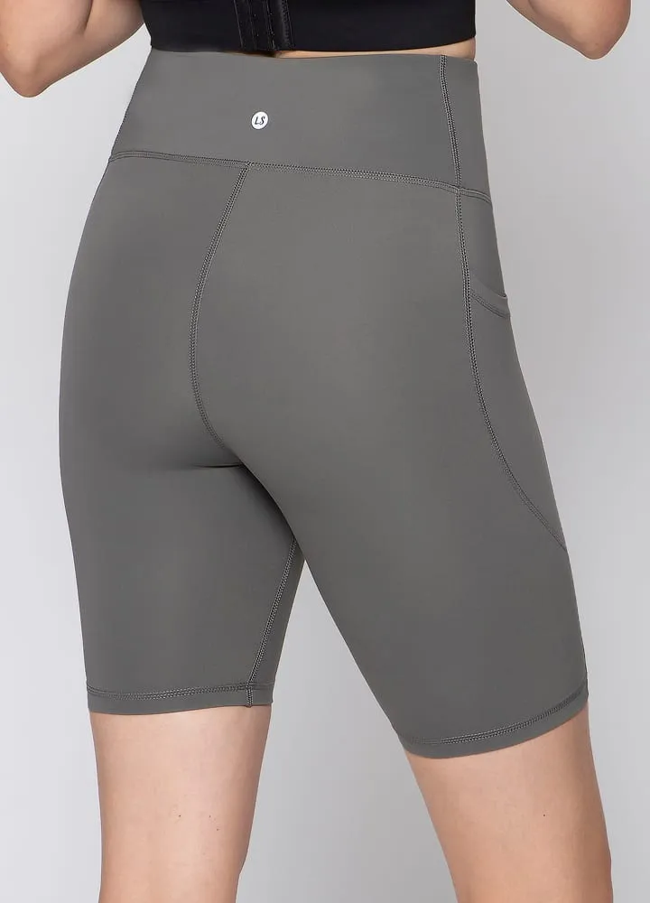 High Waisted Bike Shorts with Phone Pockets - Grey