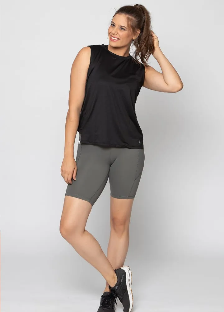 High Waisted Bike Shorts with Phone Pockets - Grey