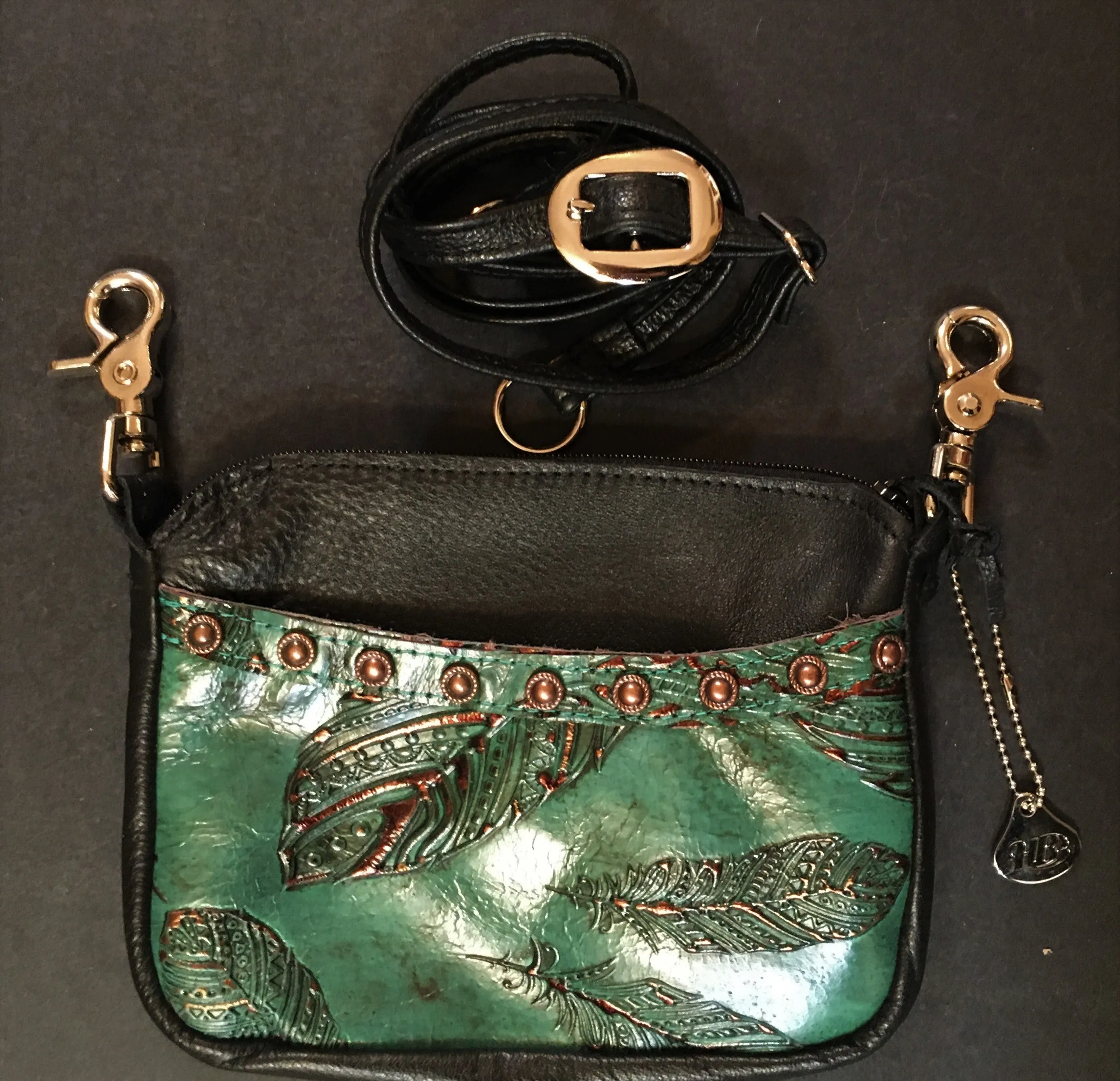 Hip Bag Side Cellphone Jade Feather Print