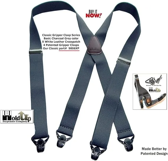 Holdup 1 1/2" wide Classic Series Suspenders with Patented Gripper Clasp