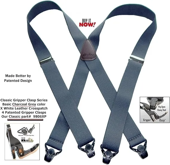 Holdup 1 1/2" wide Classic Series Suspenders with Patented Gripper Clasp