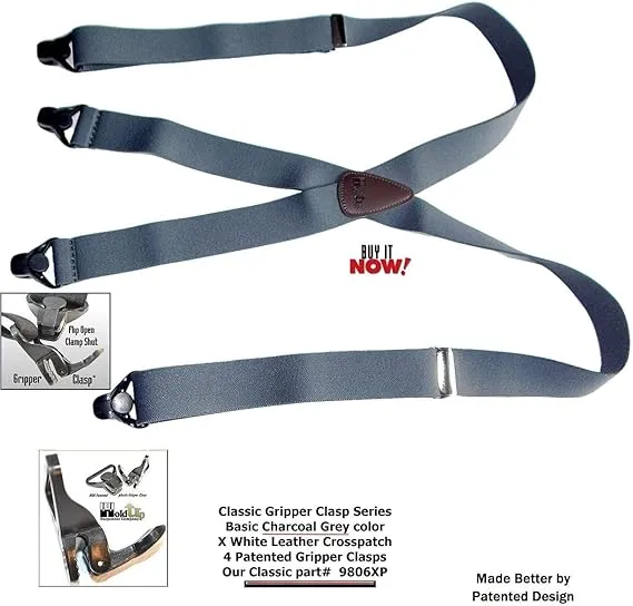 Holdup 1 1/2" wide Classic Series Suspenders with Patented Gripper Clasp