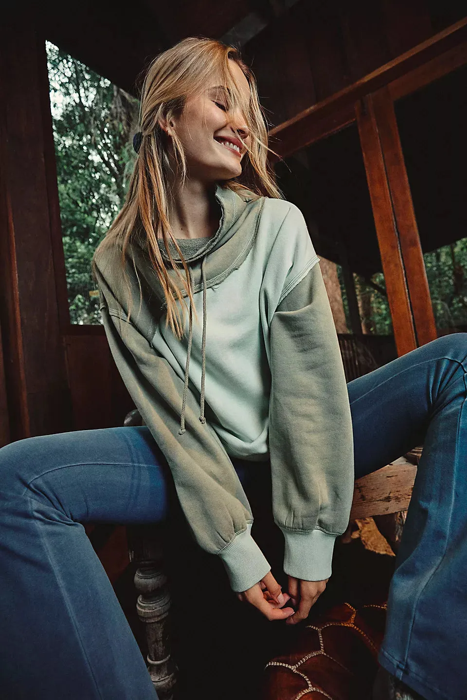 Home Stretch Colorblock Pullover-Sage/Stone