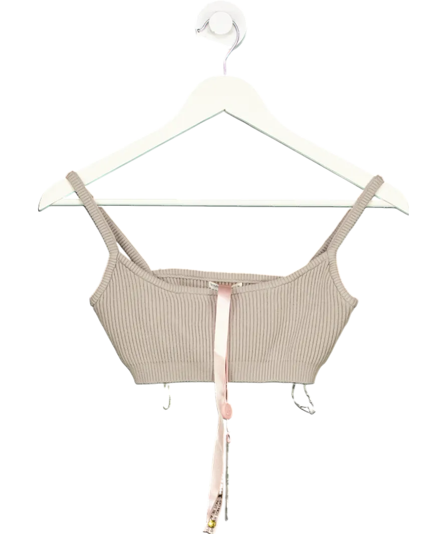 House of CB Beige Mischa Ribbed Knit Bralette UK M