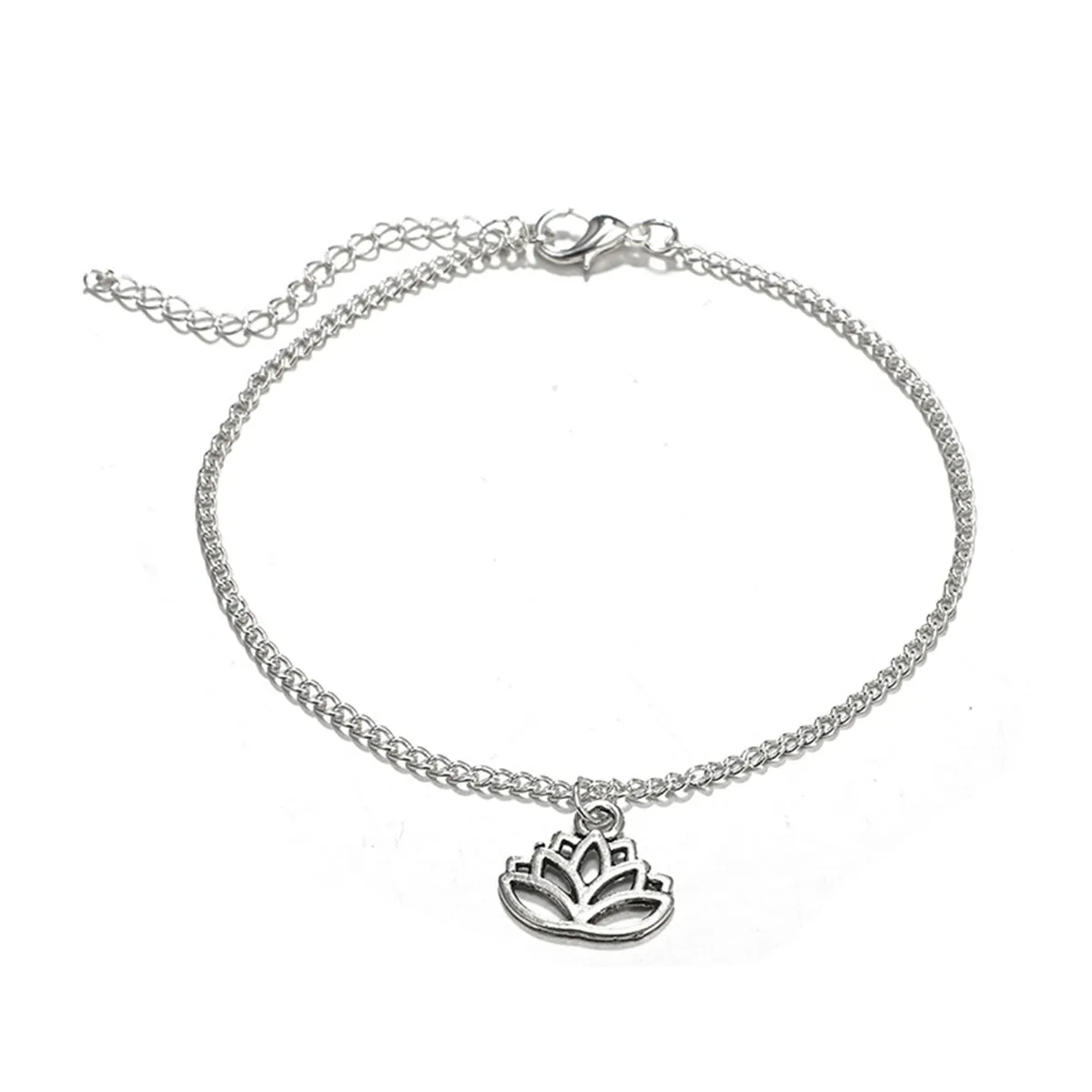 Howlite & Acrylic Adjustable Anklet & Silver-Plated Lotus Charm Anklet