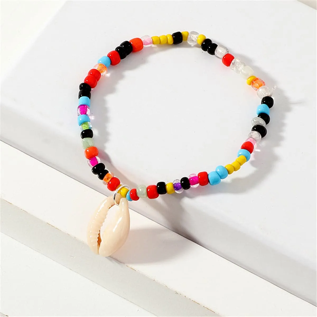 Howlite & Cowrie Shell Beaded Stretch Anklet