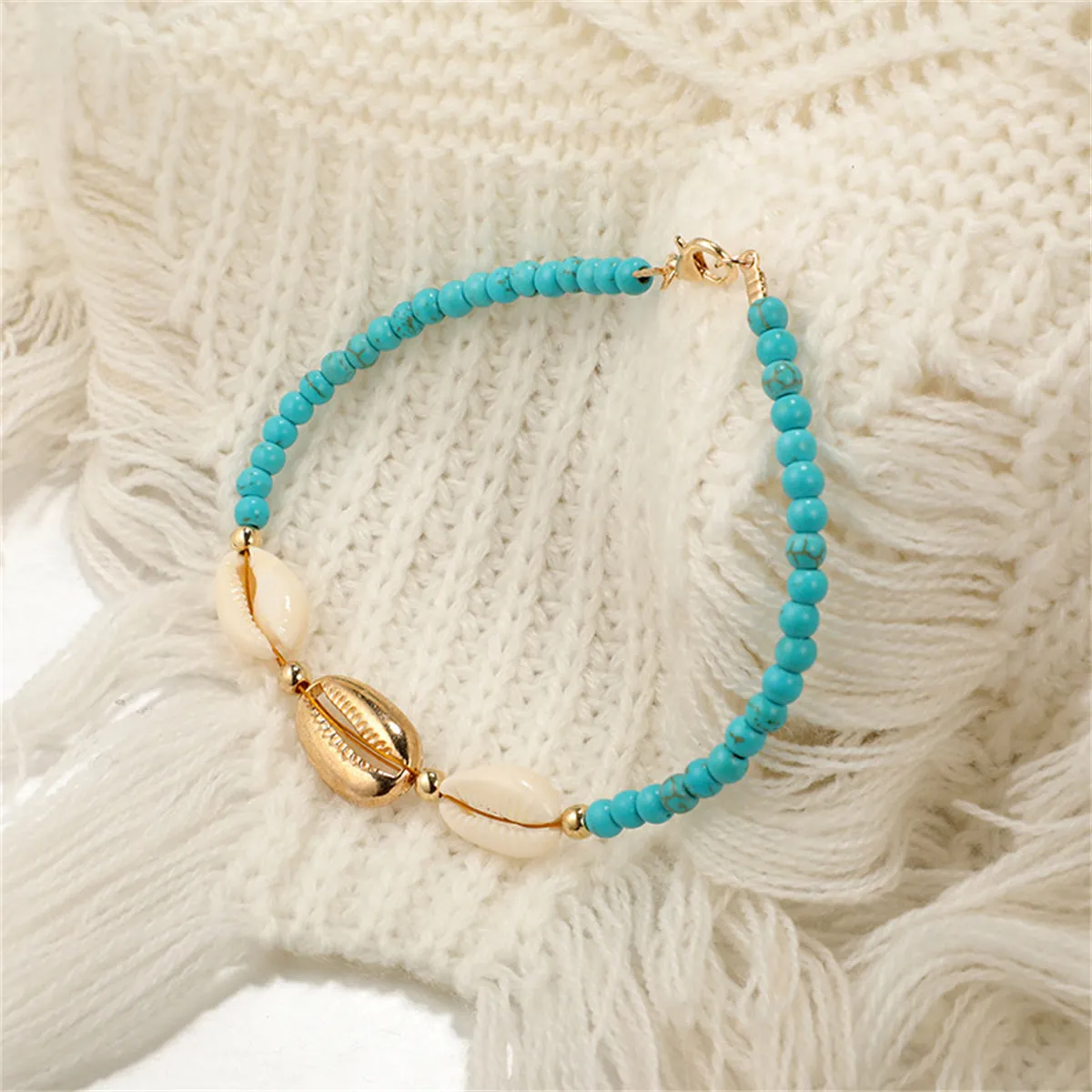 Howlite & Shell 18K Gold-Plated Beaded Seashell Anklet