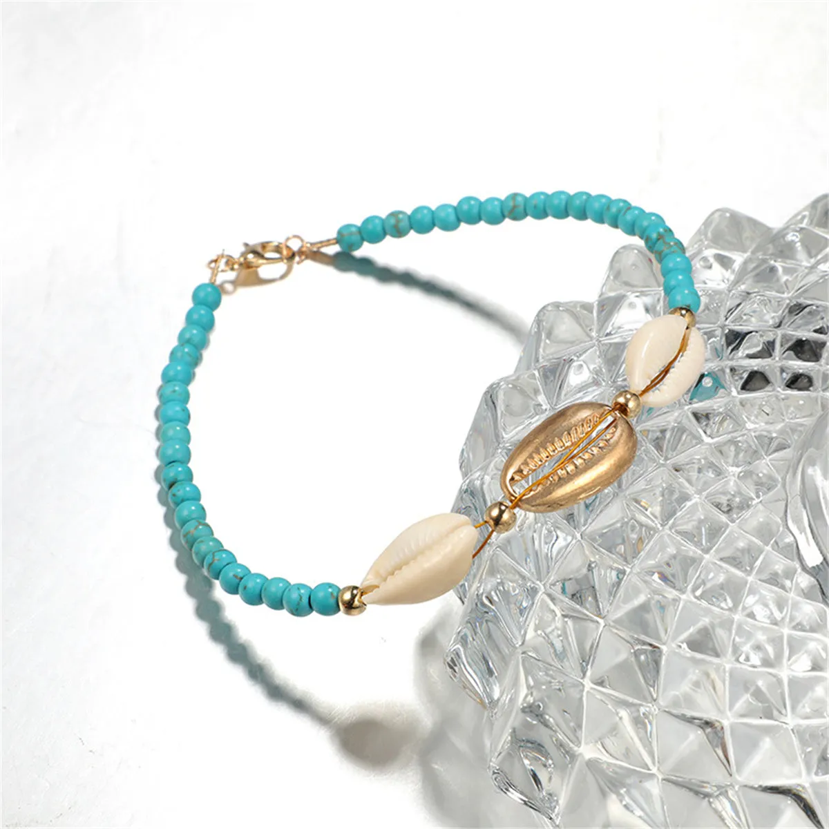 Howlite & Shell 18K Gold-Plated Beaded Seashell Anklet
