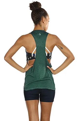 icyzone Yoga Tops Activewear Workout Clothes Sports Racerback Tank Tops for Women (M, Army/Charcoal/Pink)