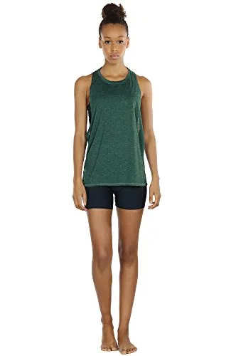 icyzone Yoga Tops Activewear Workout Clothes Sports Racerback Tank Tops for Women (M, Army/Charcoal/Pink)