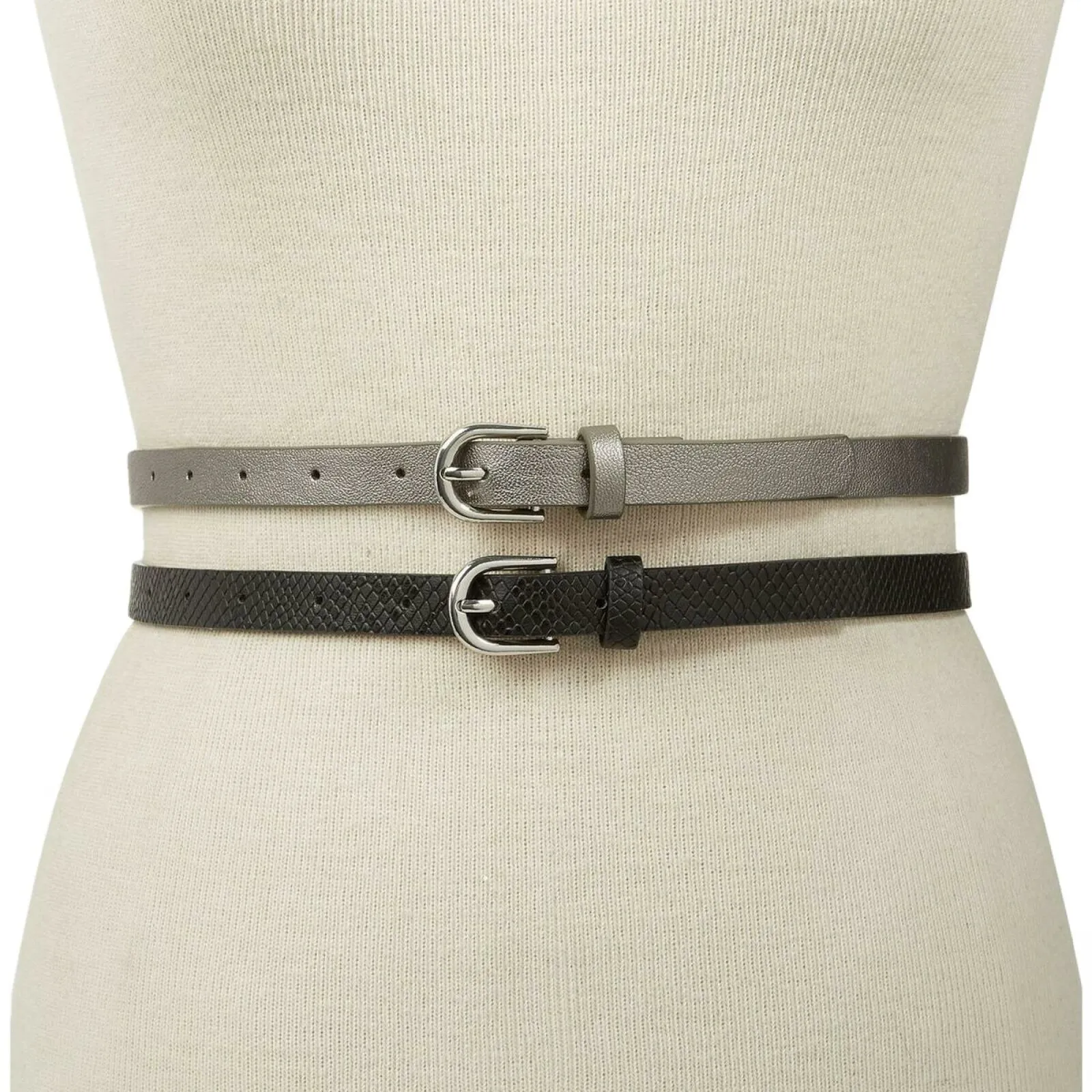INC International Concepts Women's 2 PACK Solid and Snake Skinny Belts
