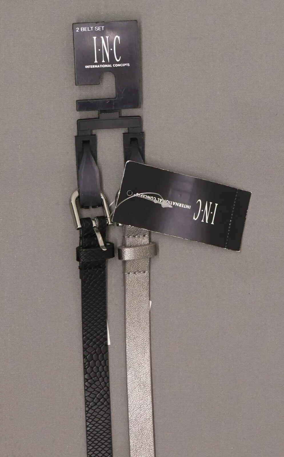 INC International Concepts Women's 2 PACK Solid and Snake Skinny Belts