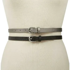 INC International Concepts Women's 2 PACK Solid and Snake Skinny Belts