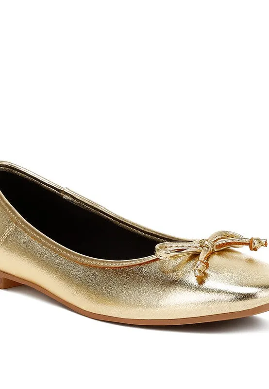 Ipara Bow Detail Metallic Gold/Silver Ballerina Flats