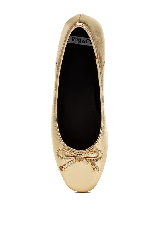 Ipara Bow Detail Metallic Gold/Silver Ballerina Flats