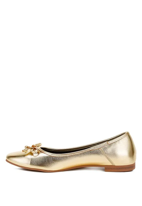 Ipara Bow Detail Metallic Gold/Silver Ballerina Flats